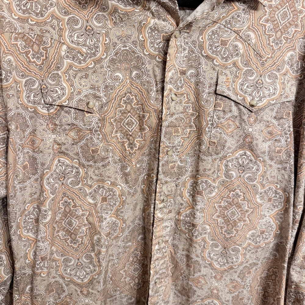 Stetson Mens XL Desert Paisley Western Pearl Snap Shirt Tan Brown Cowboy Rodeo - Picture 9 of 10